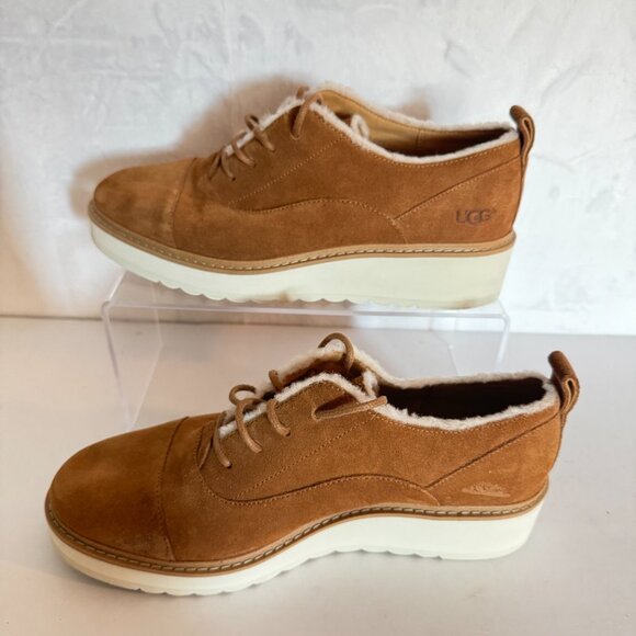 UGG Johanna Spill Seam Loafer Oxford Size 9 Suede Chestnut Wedge - Picture 6 of 13